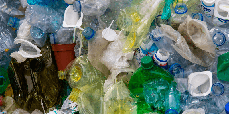 Close up of dirty plastic bottles